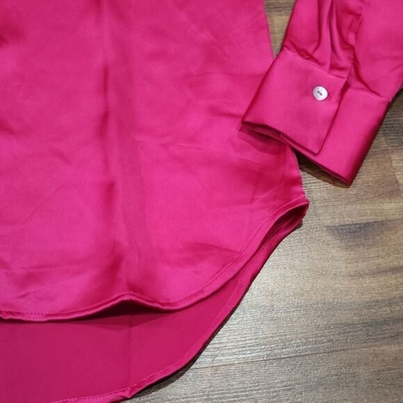 🔸️NWT Rachel Zoe Fuchsia Buttoned Long Sleeve Top Small - Picture 10 of 12
